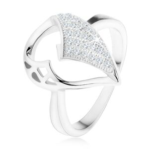 Stříbrný prsten 925, velká slza s asymetrickým výřezem, zirkonová část - Velikost: 50