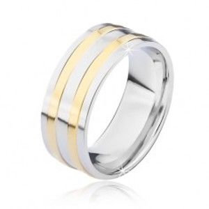 Stříbrný ocelový prsten se dvěma úzkými zlatými pásy BB2.15
