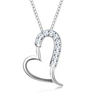 Stříbrný 925 náhrdelník - blýskavá asymetrická kontura srdce, tenký řetízek