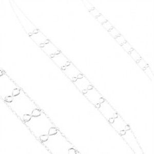 Stříbrný 925 náhrdelník, dvojitý řetízek, lesklé symboly nekonečna