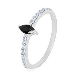 Stříbrný 925 prsten - úzká ramena, zirkonové zrnko černé barvy, čiré zirkonky BB01.12