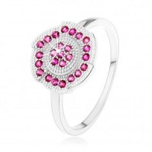 Stříbrný 925 prsten, gravírovaný kvítek zdobený růžovými zirkonky SP54.11