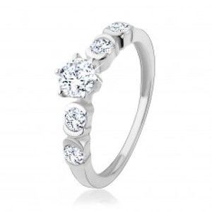 Stříbrný 925 prsten, kulaté zirkony čiré barvy s lesklými obloučky HH18.7