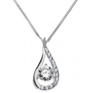 Stříbrný náhrdelník - prodloužená kapka vykládaná zirkony ze stříbra 925
