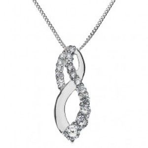 Lesklý náhrdelník - zatočená osmička se třpytivými zirkony, stříbro 925