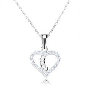 Stříbrný náhrdelník 925 - obrys srdce s blýskavými zirkony, srdíčková linie