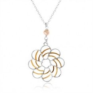 Stříbrný náhrdelník 925, dekorativní květ s ornamenty zlaté barvy