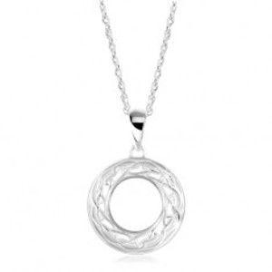 Stříbrný náhrdelník 925, kontura kruhu zdobená ornamenty, zatočený řetízek