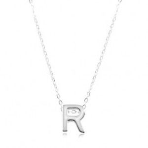 Stříbrný náhrdelník 925, lesklý řetízek, velké tiskací písmeno R