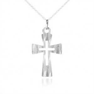 Stříbrný náhrdelník 925, plochý kříž s ozdobnými šikmými zářezy SP04.25