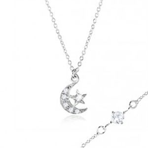 Stříbrný náhrdelník 925 se zirkonem mezi očky, měsíc a hvězdička