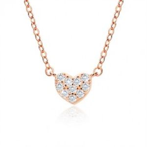Stříbrný náhrdelník 925 v růžovozlaté barvě - srdce se zirkony, lesklá oválná očka A11.15