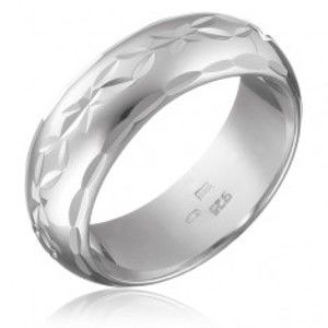 Stříbrný prsten 925 - gravírovaný pás květů s lístky, oblý povrch H13.15