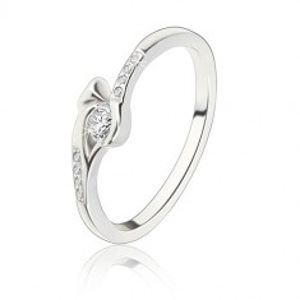 Stříbrný prsten 925 - kulatý čirý zirkon, úzká ramena se zirkony, šíp BB09.20