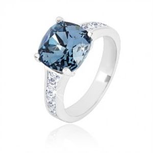 Stříbrný prsten 925 - zirkonový čtverec tmavě modré barvy a čiré zirkony BB03.09