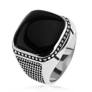 Stříbrný prsten 925, malé kosočtverce, kuličky, černý vypouklý čtverec S83.12