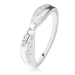 Stříbrný prsten 925, překřížená ramena, zirkony, nápis "I LOVE YOU" S76.04