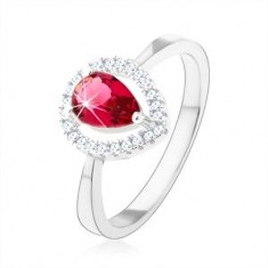 Stříbrný prsten 925, růžová zirkonová slza, třpytivá kontura SP66.06