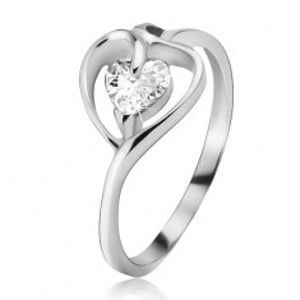 Stříbrný prsten 925, kontura srdce s čirým zirkonem J9.17