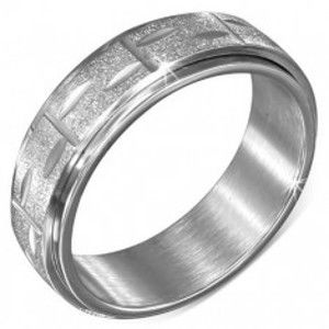 Stříbrný prsten z oceli - točící se pískovaná obruč s rýhami BB5.17