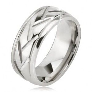 Stříbrný prsten z oceli, šikmé linie a vodorovné zářezy BB10.19