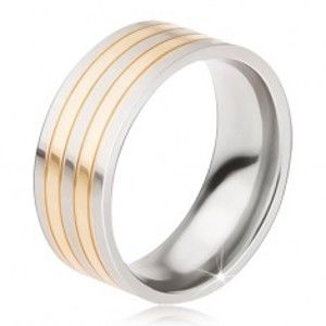 Titanový prsten - lesklá obroučka stříbrno-zlaté barvy, střídající se pásy BB17.07
