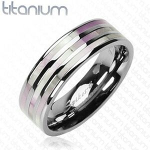 Titanový prsten - tři perleťové pruhy - Velikost: 67