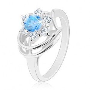 Třpytivý prsten, modro-čirý zirkonový kvítek, lesklé oblouky G02.15