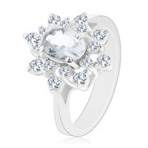 Třpytivý prsten se stříbrným odstínem, květ s čirými zirkony G07.18