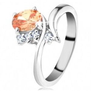 Třpytivý prsten ve stříbrném odstínu, oválný zirkon v oranžové barvě G12.17