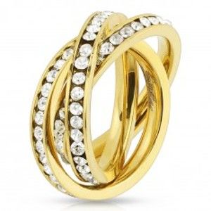 Trojitý prsten z oceli 316L zlaté barvy, kroužky s kulatými čirými zirkony M05.31
