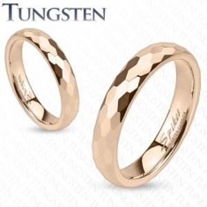 Tungstenový prstýnek - zlatorůžový, broušení do šestihranů L8.10