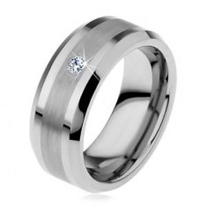 Wolframový prsten s matným středovým pásem a čirým zirkonem, 8 mm H7.17