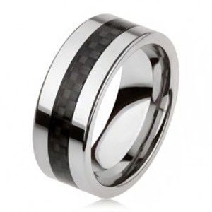 Wolframový prsten stříbrné barvy s černým středovým pásem, mřížka AB33.18