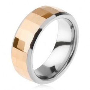 Wolframový prsten - dvojbarevný, geometricky broušený pás zlaté barvy K3.18