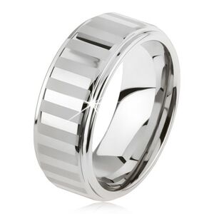 Wolframový prsten stříbrné barvy, lesklé a matné pásky - Velikost: 51