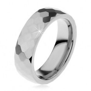 Wolframový prsten stříbrné barvy, vybroušené lesklé šestihrany, 6 mm S06.18