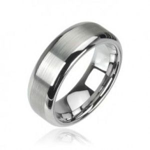Wolframový prsten stříbrné barvy, matný středový pruh a lesklé okraje, 8 mm Z36.12
