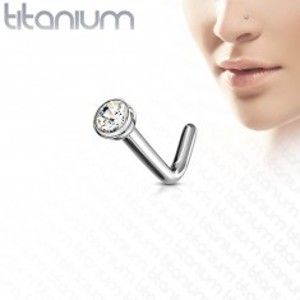 Zahnutý piercing do nosu z titanu - drobný kulatý zirkon v objímce W20.07/08