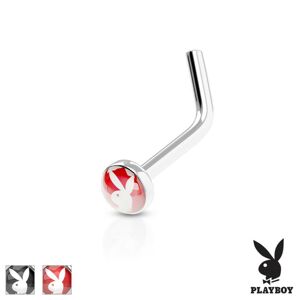 Zahnutý piercing do nosu, ocel 316L, barevné kolečko se zajíčkem Playboy - Barva piercing: Černá