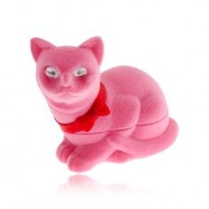 Sametová krabička na náušnice, růžová kočka s mašlí VY1