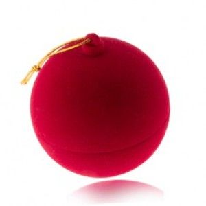 Sametová krabička na prsten, červená vánoční koule