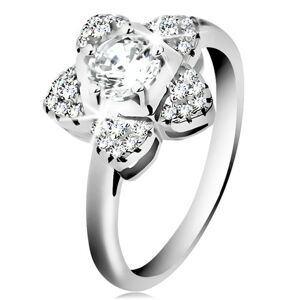 Zásnubní prsten, stříbro 925, blýskavý zirkonový kvítek čiré barvy - Velikost: 54