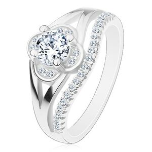 Zásnubní prsten, stříbro 925, čirý zirkonový kvítek a linie drobných zirkonů - Velikost: 52