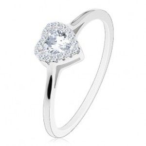 Zásnubní prsten - stříbro 925, úzká ramena, čirý zirkon v blýskavém obrysu srdce J10.01