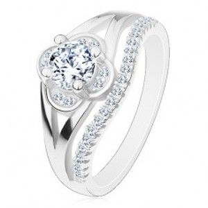Zásnubní prsten, stříbro 925, čirý zirkonový kvítek a linie drobných zirkonů J16.04