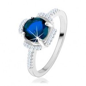 Zásnubní prsten, stříbro 925, modrý kvítek, lupínky z čirých zirkonků HH3.8
