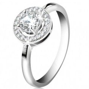 Zásnubní prsten ze stříbra 925, kulatý čirý zirkon v blýskavém kroužku K01.07