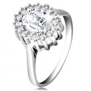 Zásnubní prsten ze stříbra 925, oválný broušený zirkon, lem z drobných zirkonků K02.04