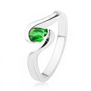 Zásnubní stříbrný prsten 925 - zvlněná ramena, tmavě zelený oválný kamínek SP42.16
